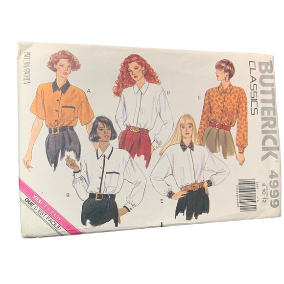 Butterick 4999 Classics Sewing Pattern Misses Blouse Sizes 8-12 1987 - Picture 1 of 2